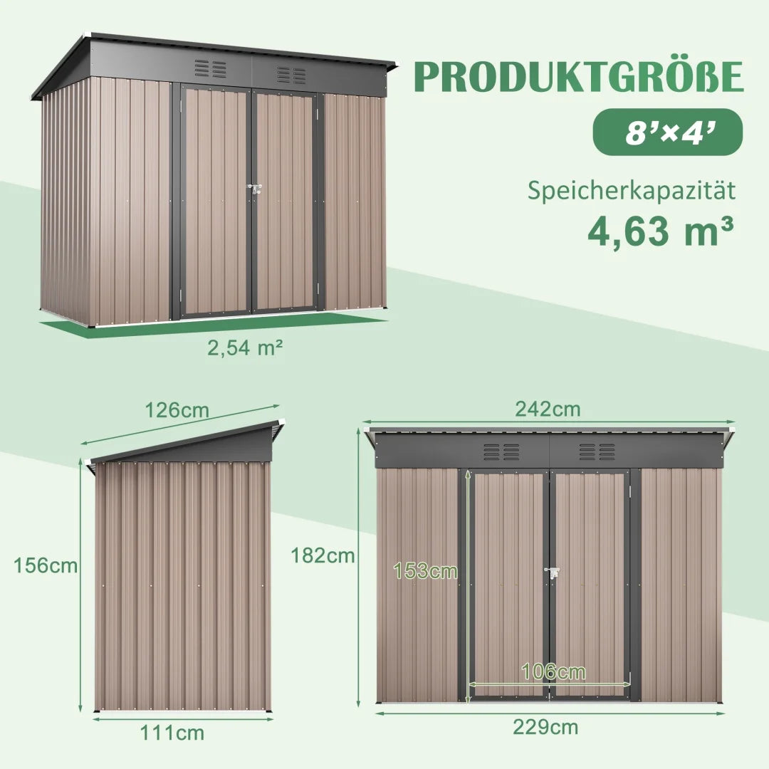 Metalen tuinschuur, 8x4ft, weerbestendig