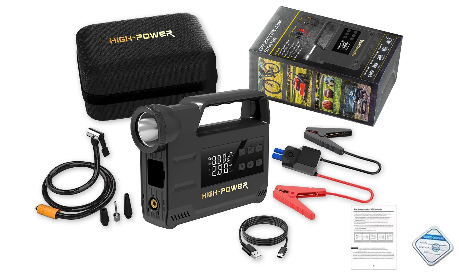 6-in-1 jumpstarter met bandenpomp en powerbank