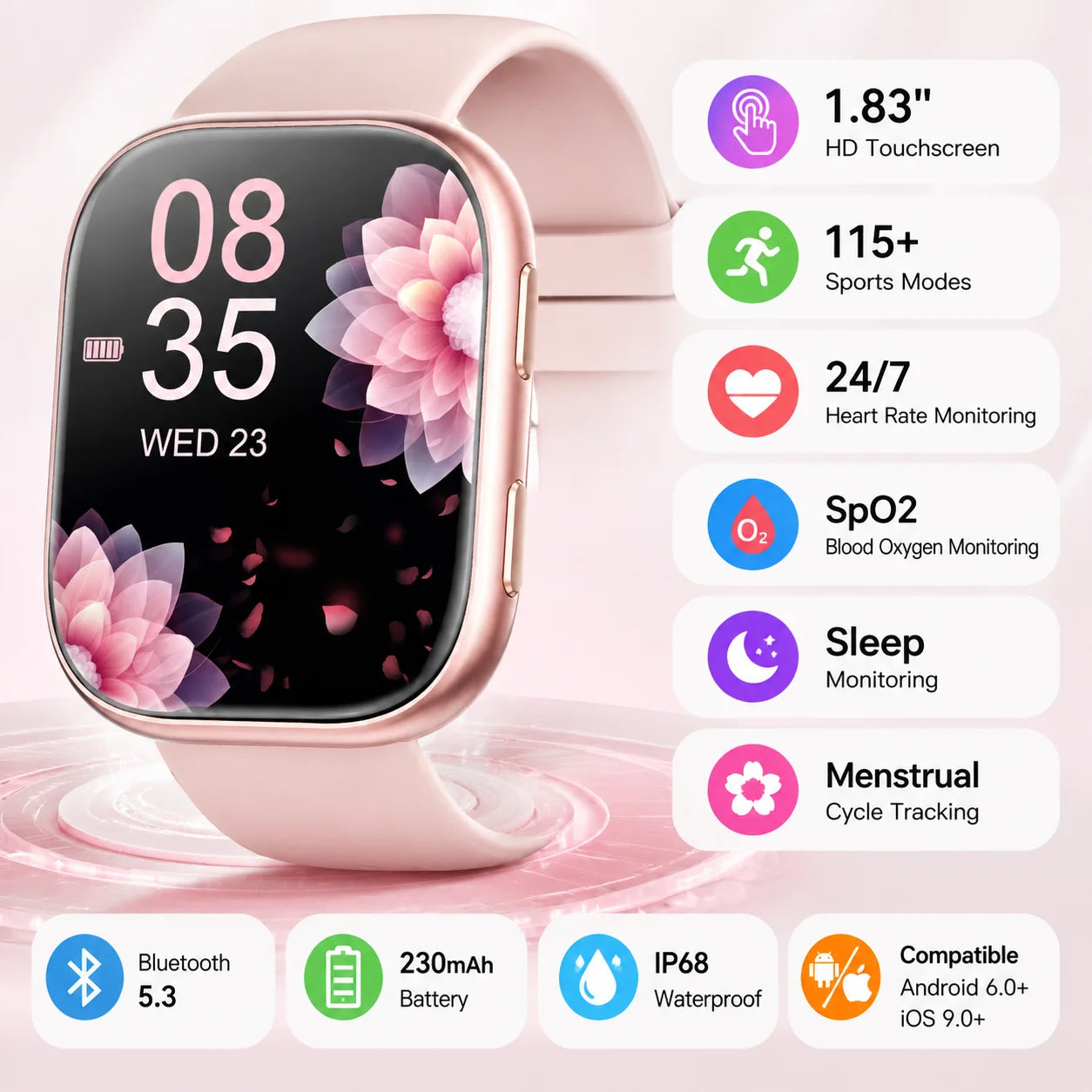 Dames smartwatch fitness tracker