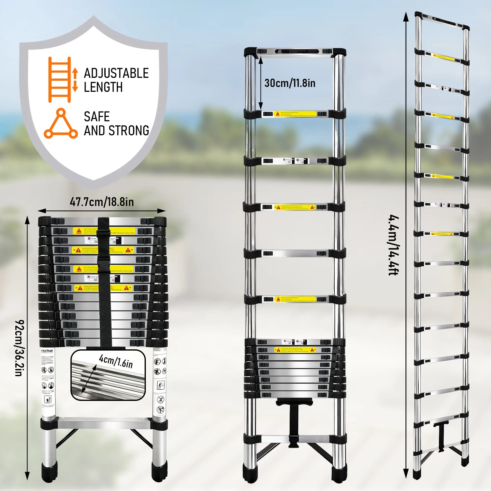 Uitschuifbare telescopische ladder van roestvrij staal