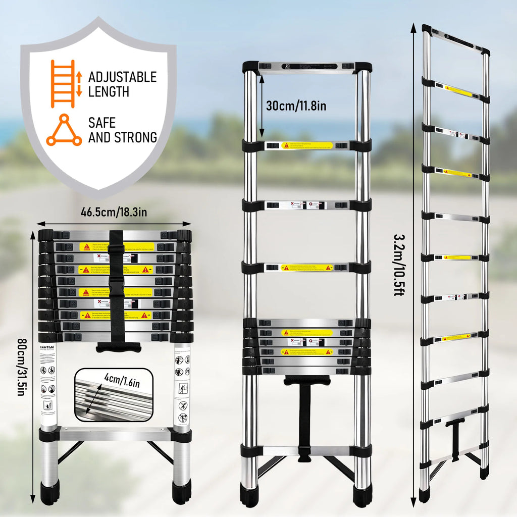 Uitschuifbare telescopische ladder van roestvrij staal