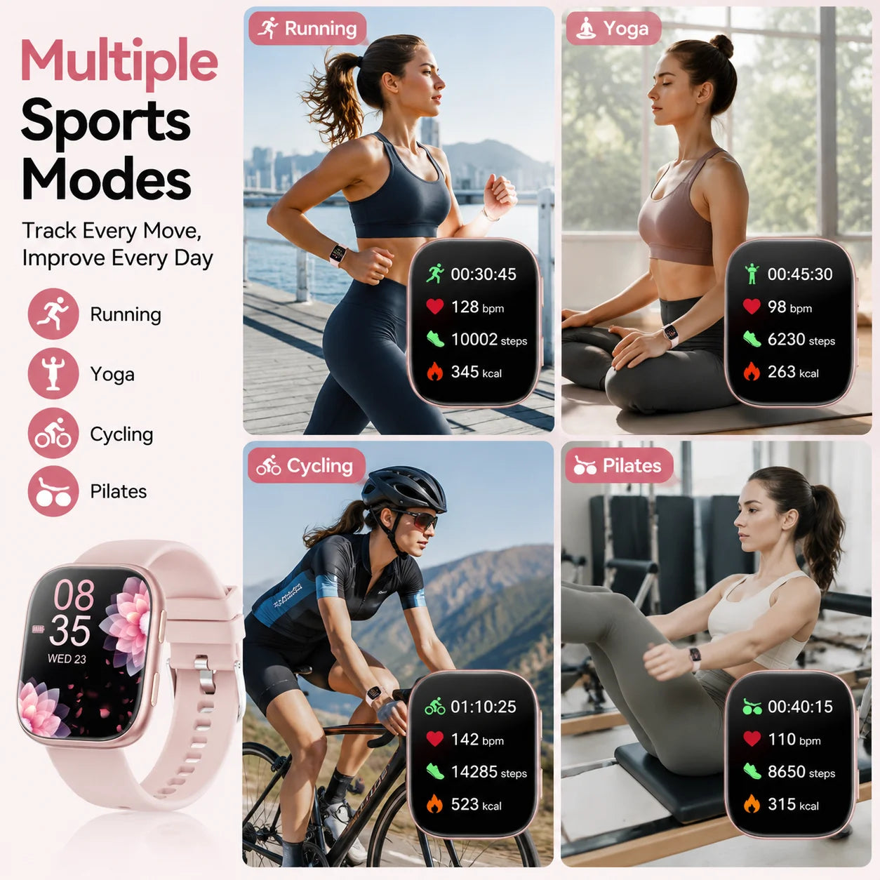 Dames smartwatch fitness tracker