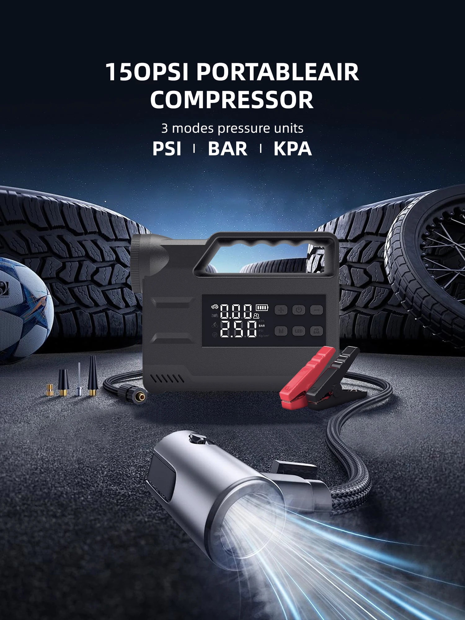 6-in-1 jumpstarter met bandenpomp en powerbank