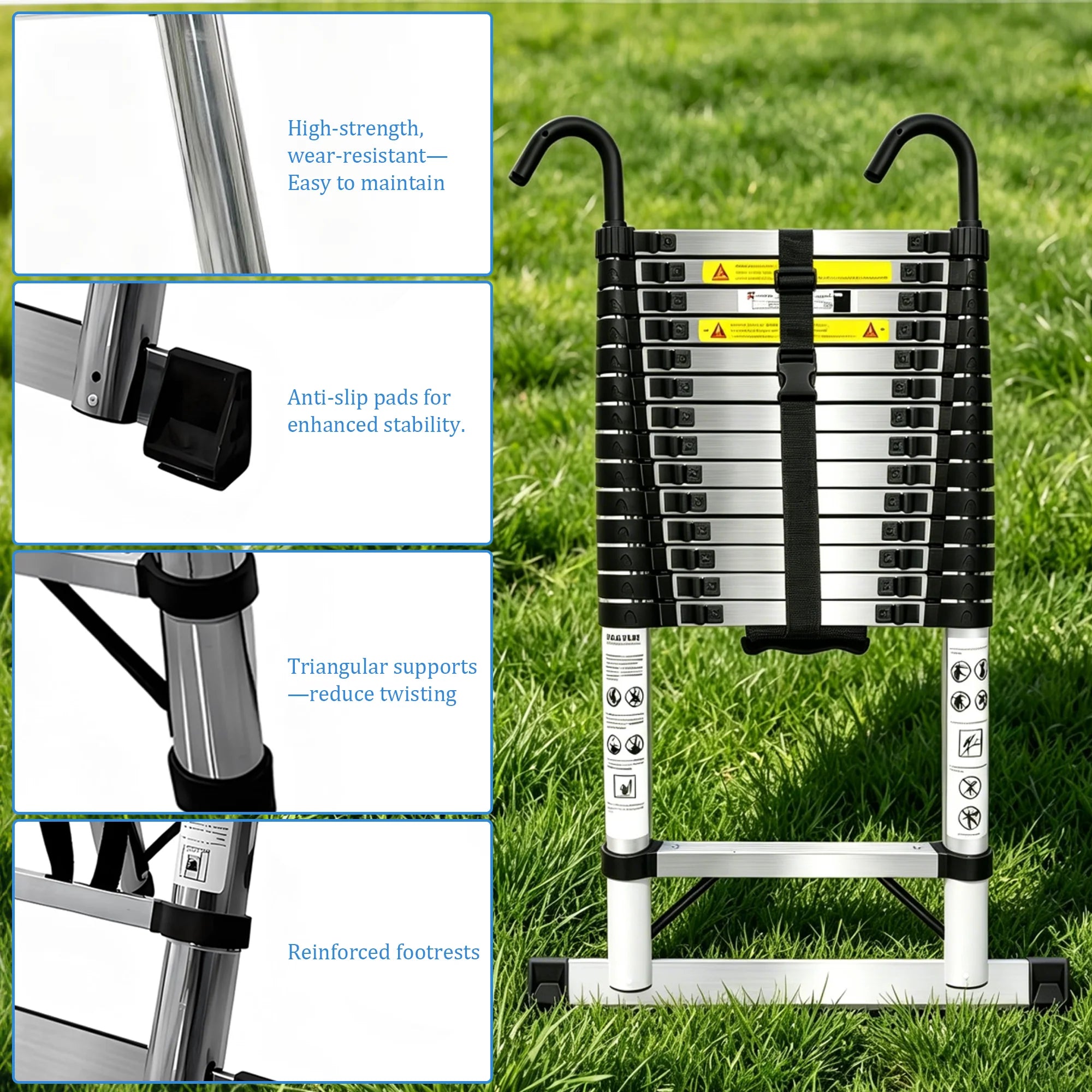 Uitschuifbare telescopische ladder van roestvrij staal