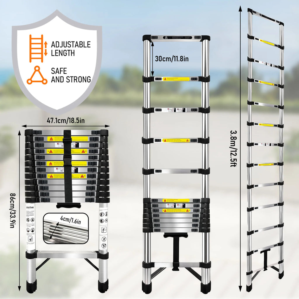 Uitschuifbare telescopische ladder van roestvrij staal
