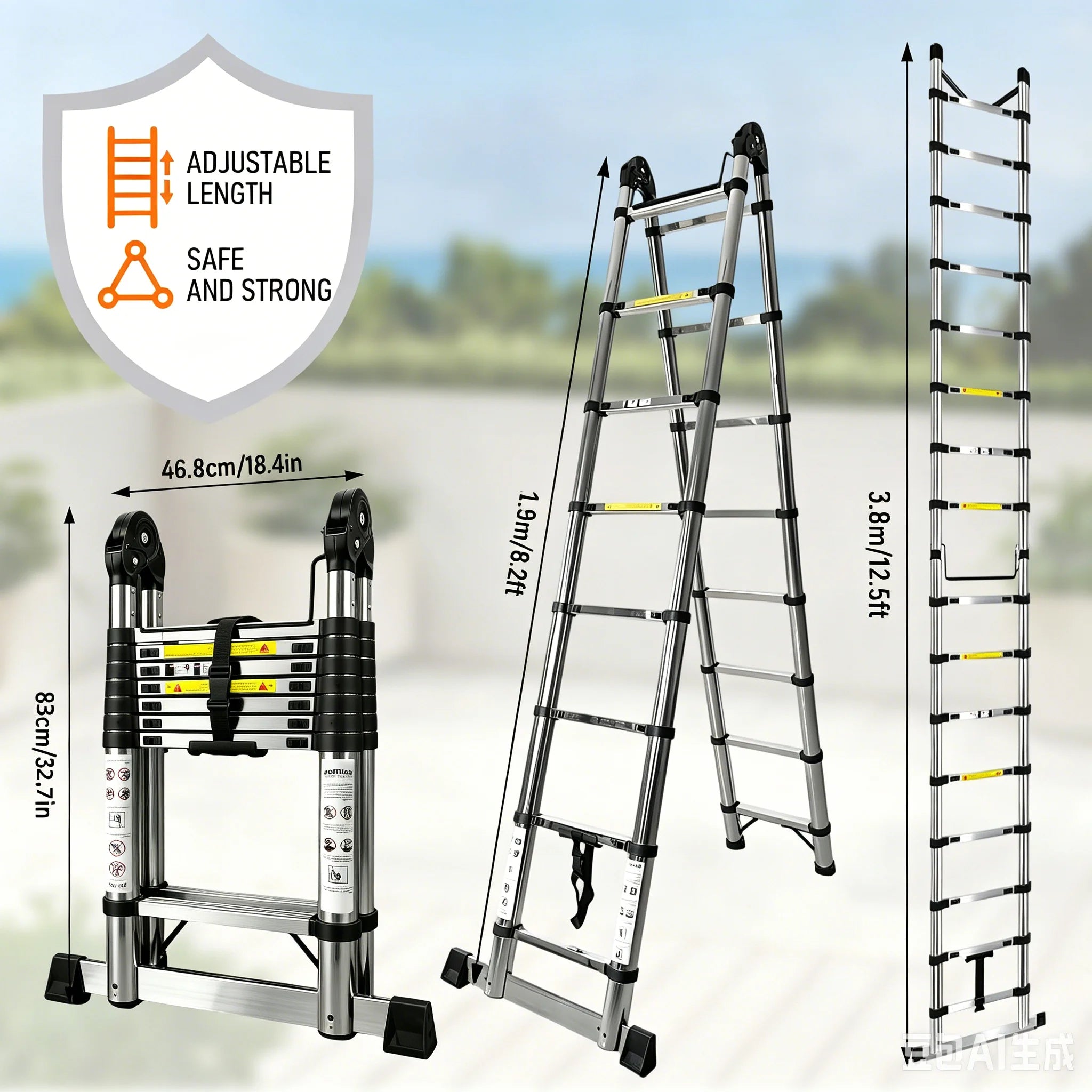 Uitschuifbare telescopische ladder van roestvrij staal