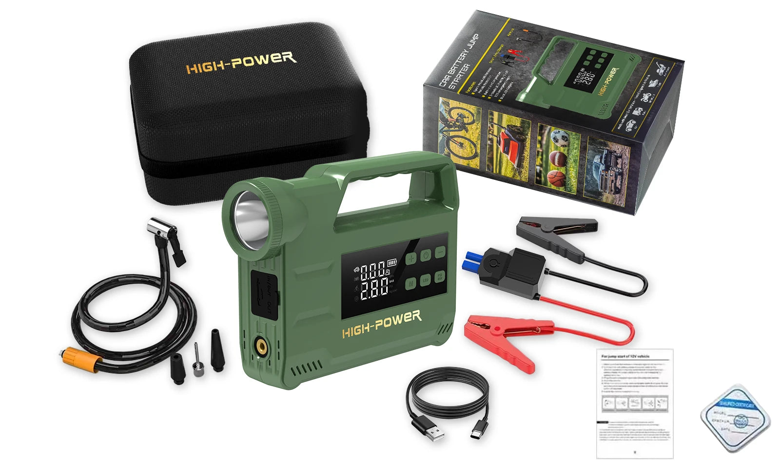 6-in-1 jumpstarter met bandenpomp en powerbank