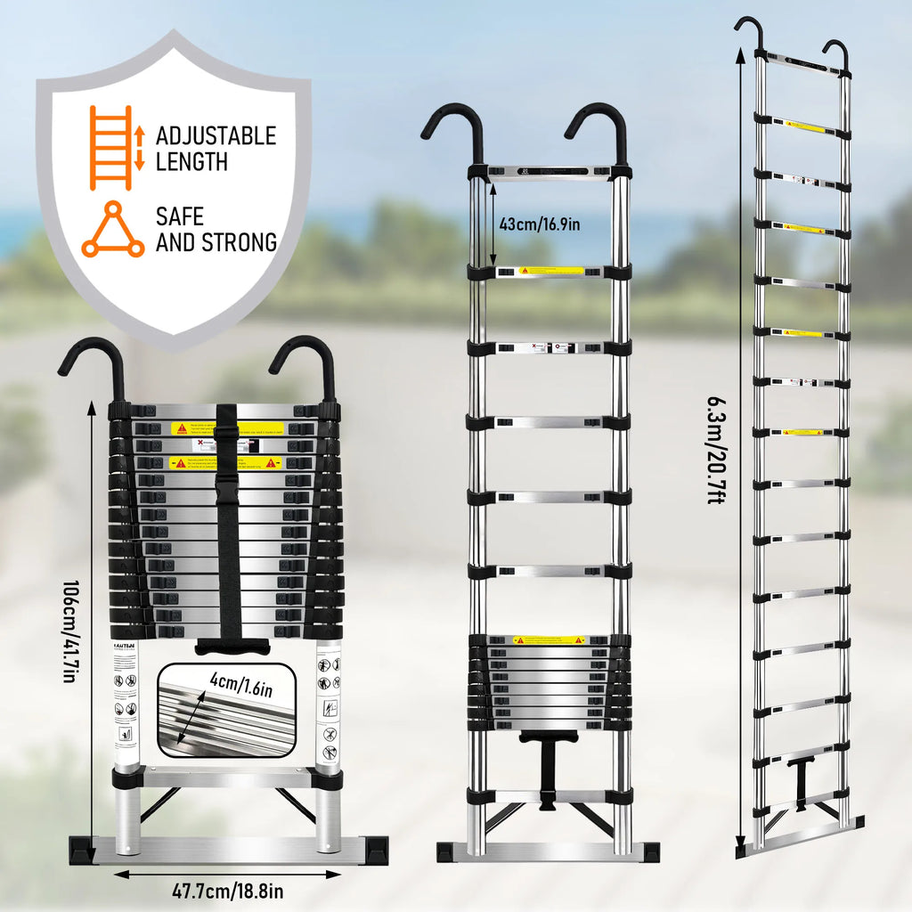 Uitschuifbare telescopische ladder van roestvrij staal