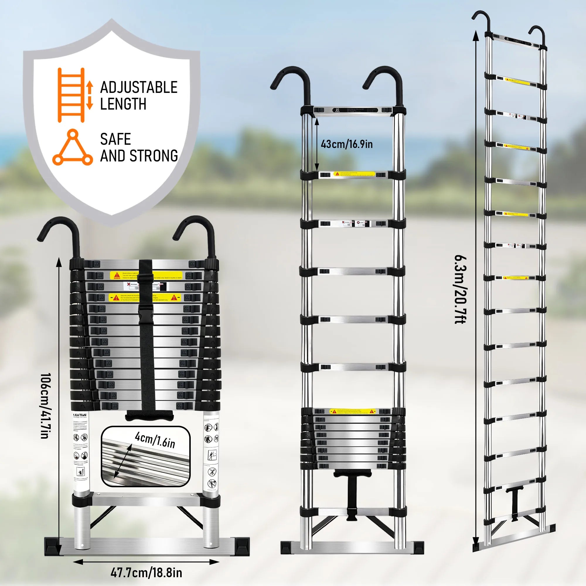 Uitschuifbare telescopische ladder van roestvrij staal