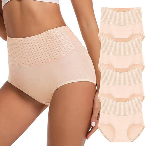MEIYATING 4-delige hoge taille dames slip, ribbed band