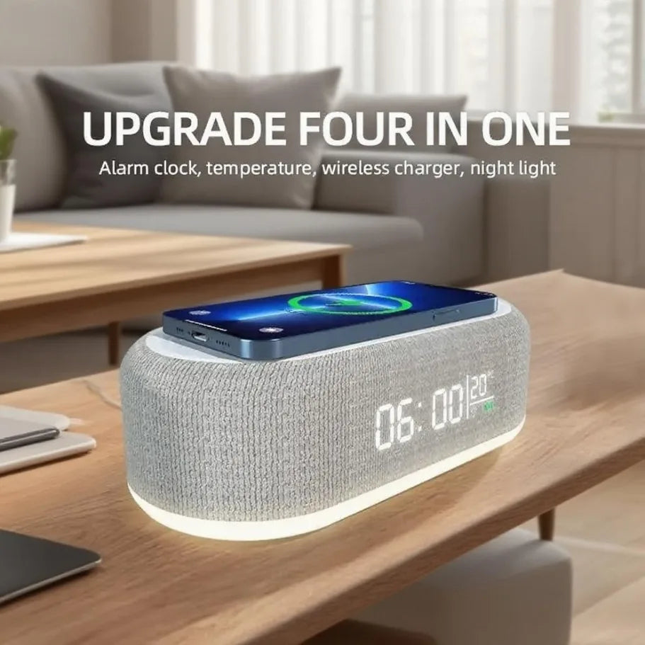 Multifunctionele alarmklok met draadloze oplader, nachtlamp en bureau-accessoire