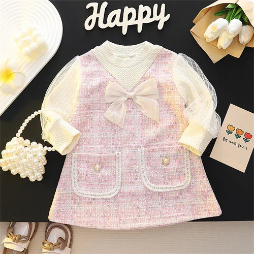 Tweed babyjurk met strik