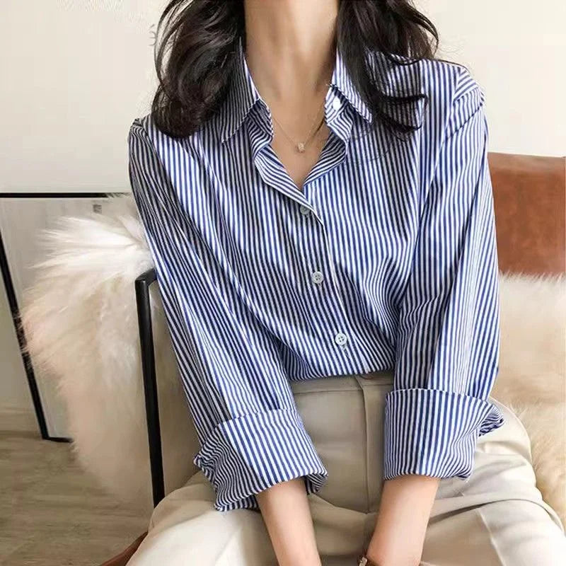Gestreepte oversized blouse - afbeelding 6