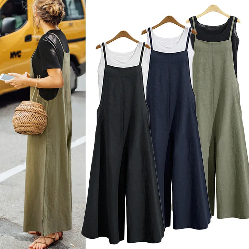 Dames wide-leg jumpsuit met bandjes