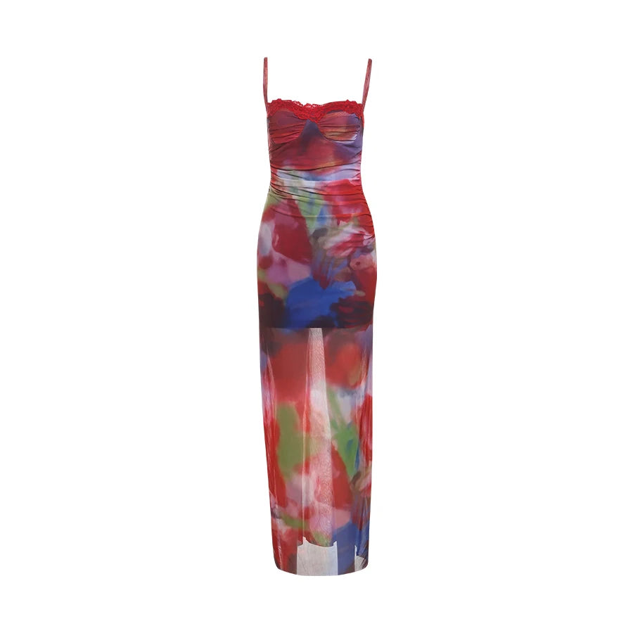 Mesh-maxi-jurk met print - afbeelding 6