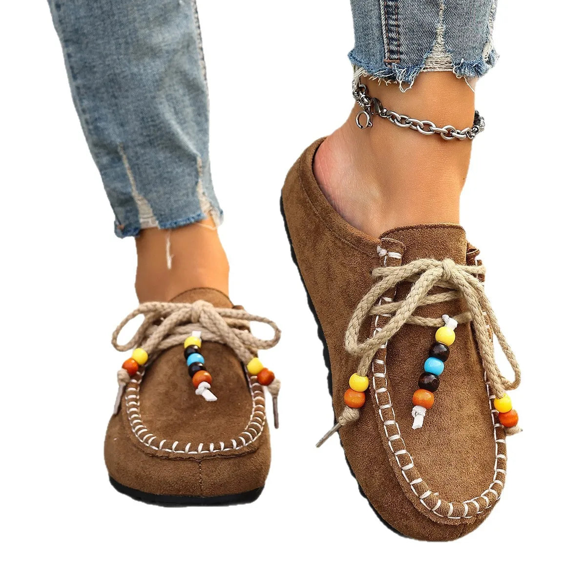 Dames suède half slippers met dikke zool