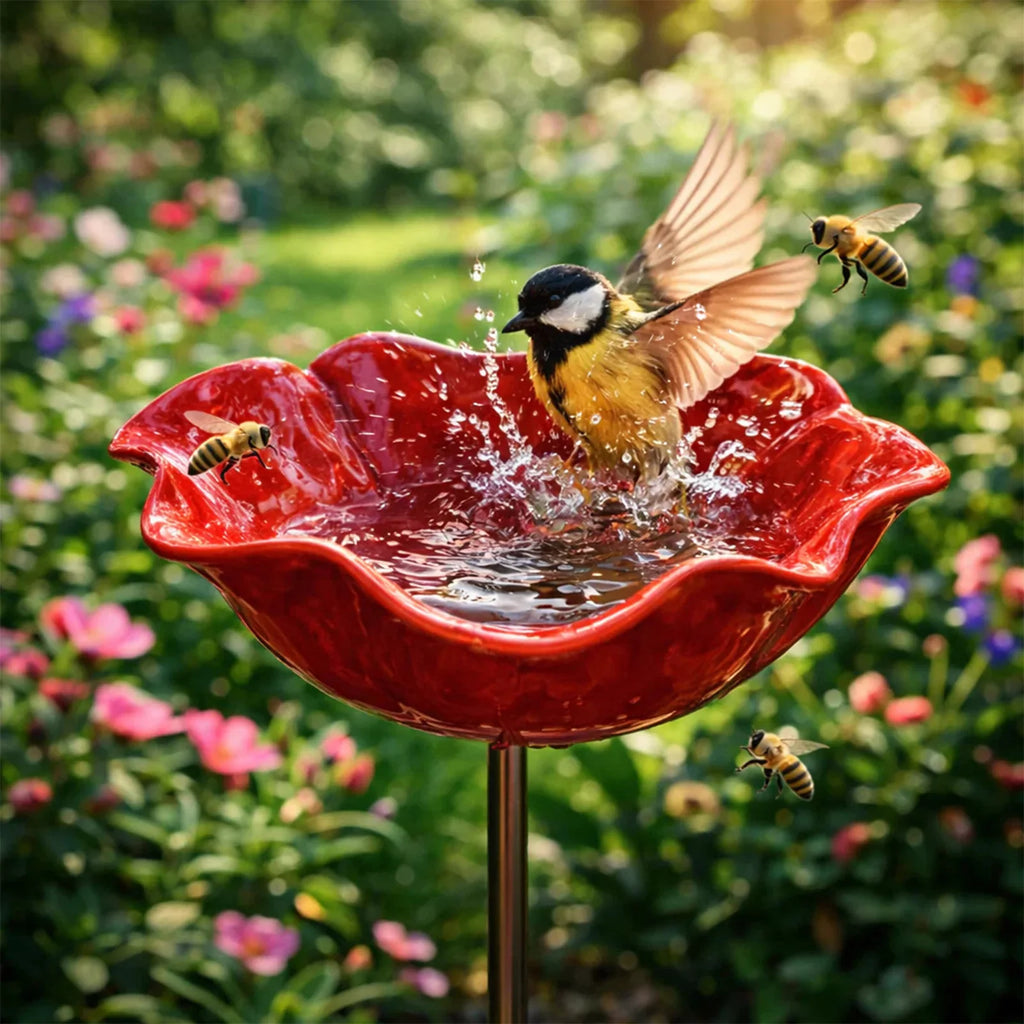 Bloemvormige metalen waterhouder op standaard