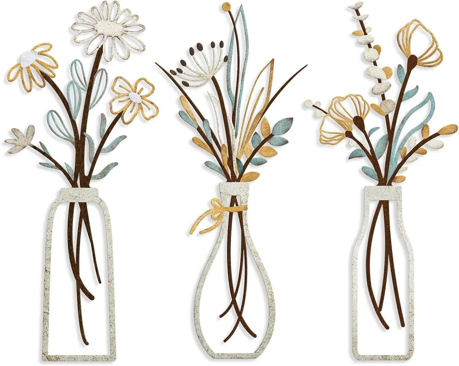 3-delige metalen bloemen wanddecoratie