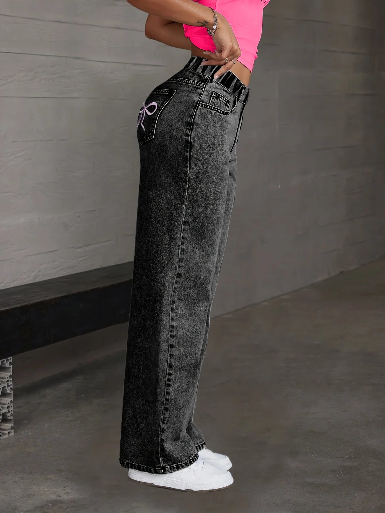 Y2K straight dark denim broek voor meisjes