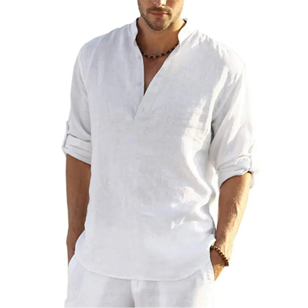 Linnen herenshirt met stakraag - afbeelding 2