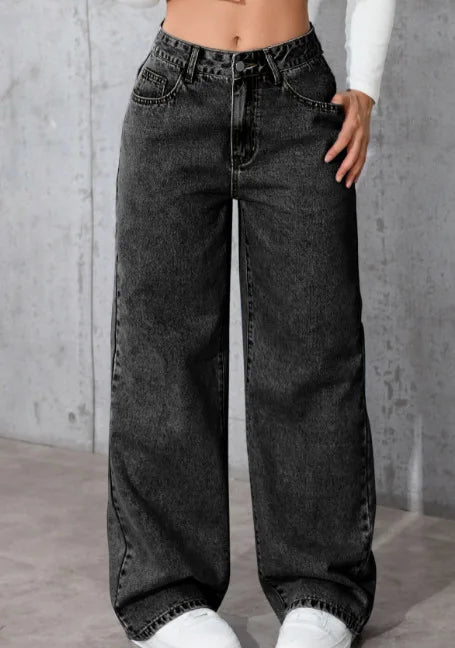 Y2K straight dark denim broek