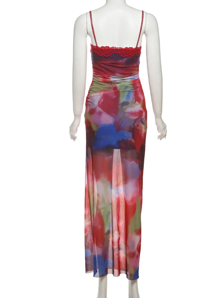 Mesh-maxi-jurk met print - afbeelding 8