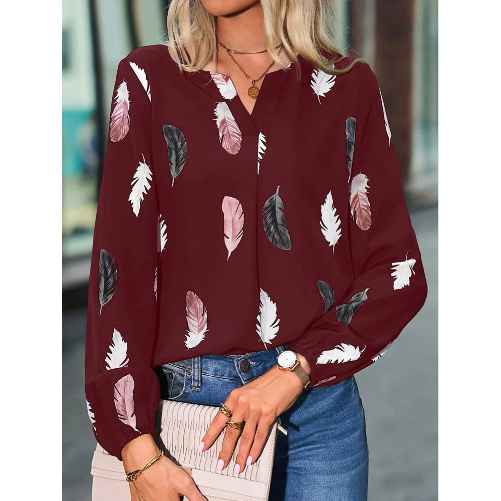 Chiffon blouse met veerprint - afbeelding 17