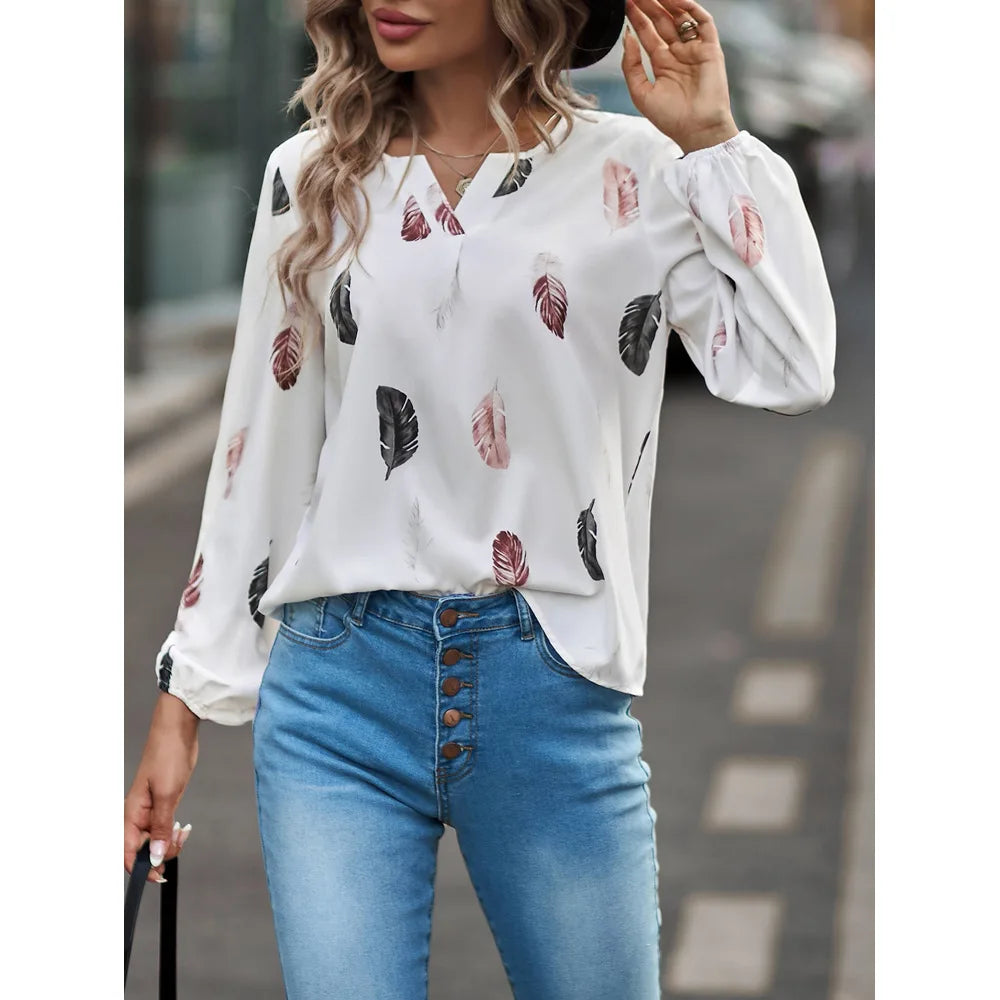 Chiffon blouse met veerprint - afbeelding 6