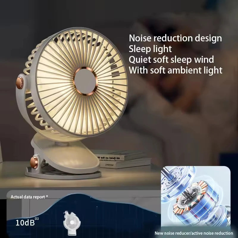 Oplaadbare klemventilator met LED-licht (8000mAh)