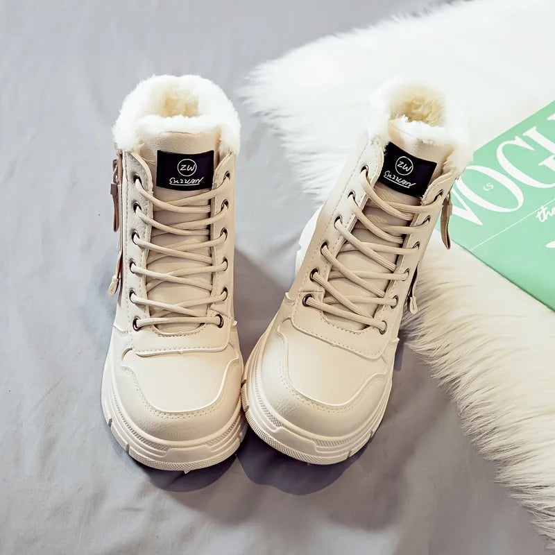 Gevoerde veterboots met plateauzool - afbeelding 2