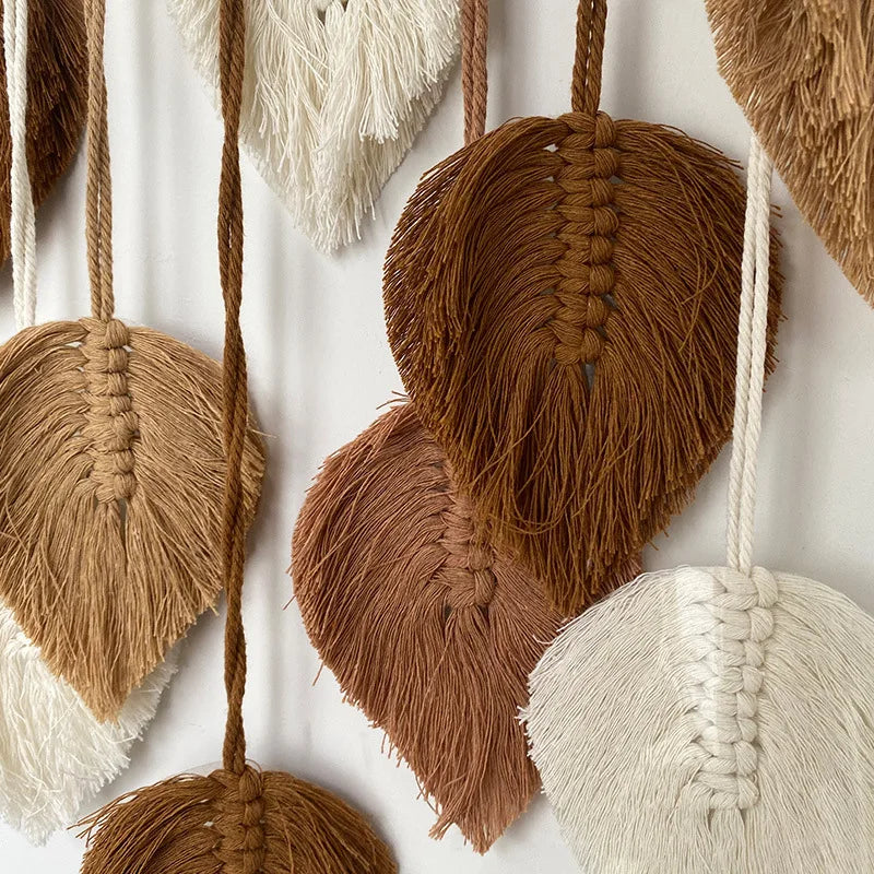 Handgemaakte macramé blad wanddecoratie