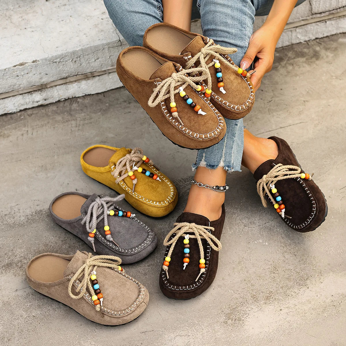 Dames suède half slippers met dikke zool