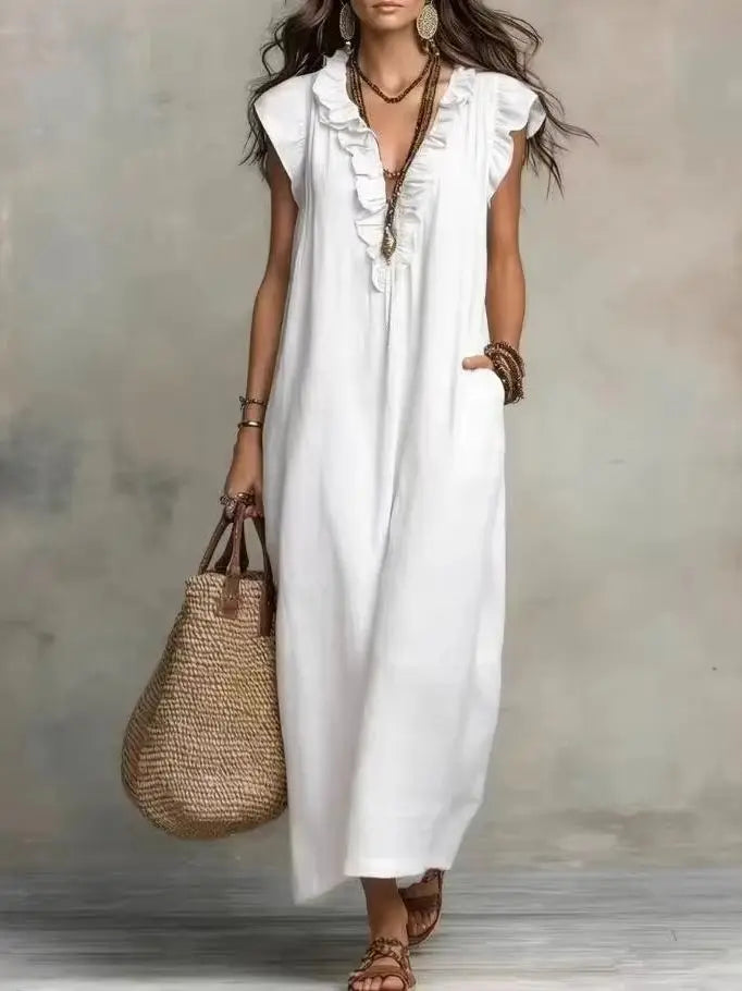 Dames boho maxi jurk van katoen en linnen