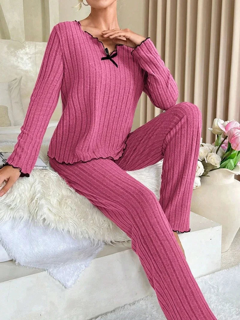 Geribde pyjama met V-hals - afbeelding 8