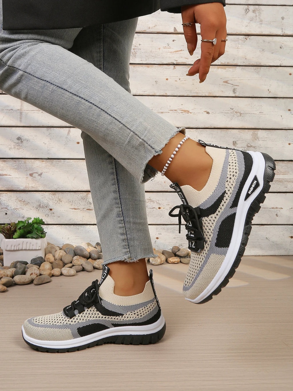 Tweekleurige gebreide sneakers - afbeelding 12