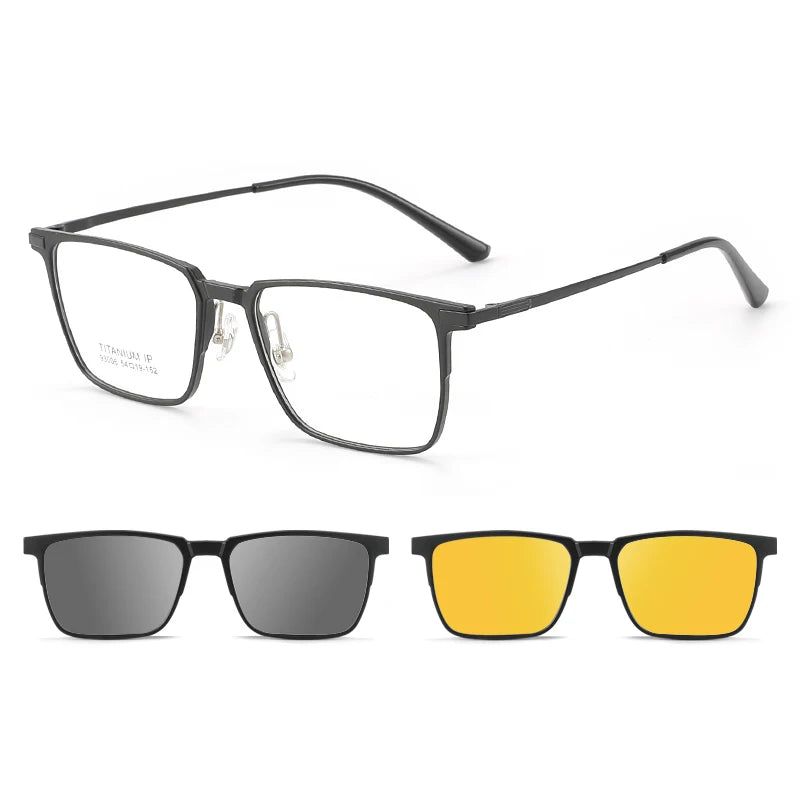 Titanium bril met clip-on zonnebril