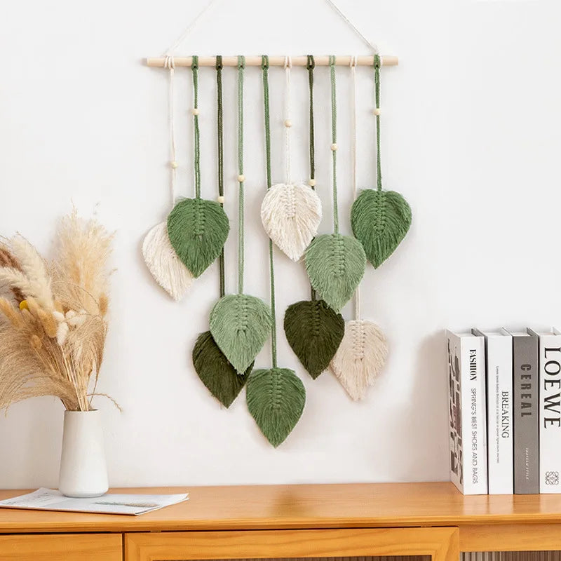 Handgemaakte macramé blad wanddecoratie