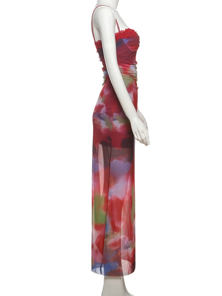 Mesh-maxi-jurk met print - afbeelding 7