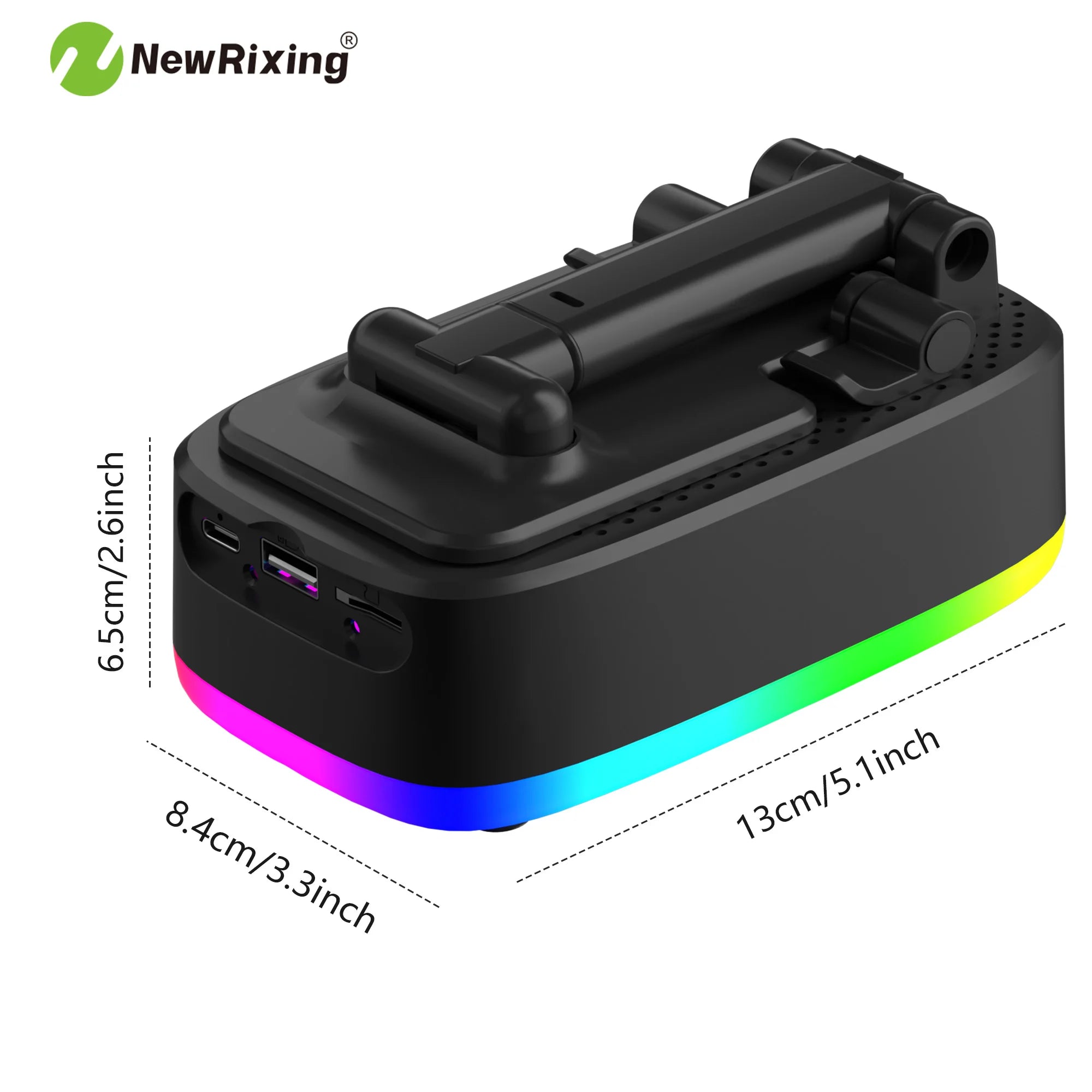Telefoonhouder met 6W draadloze speaker, RGB-verlichting en ingebouwde powerbank