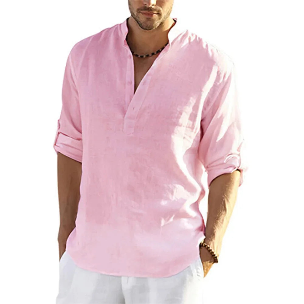 Linnen herenshirt met stakraag - afbeelding 5