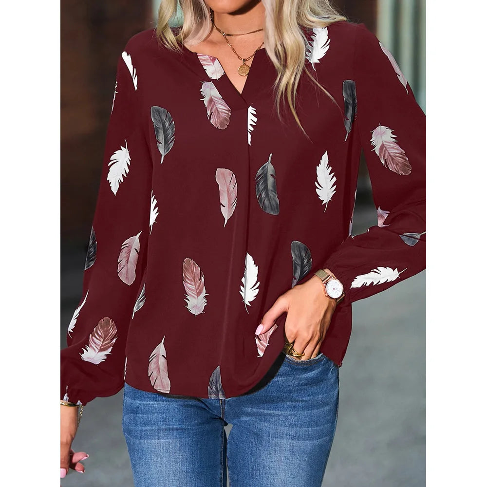 Chiffon blouse met veerprint - afbeelding 19