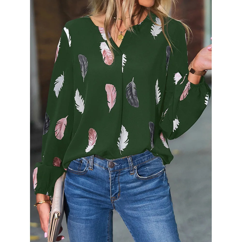 Chiffon blouse met veerprint - afbeelding 25