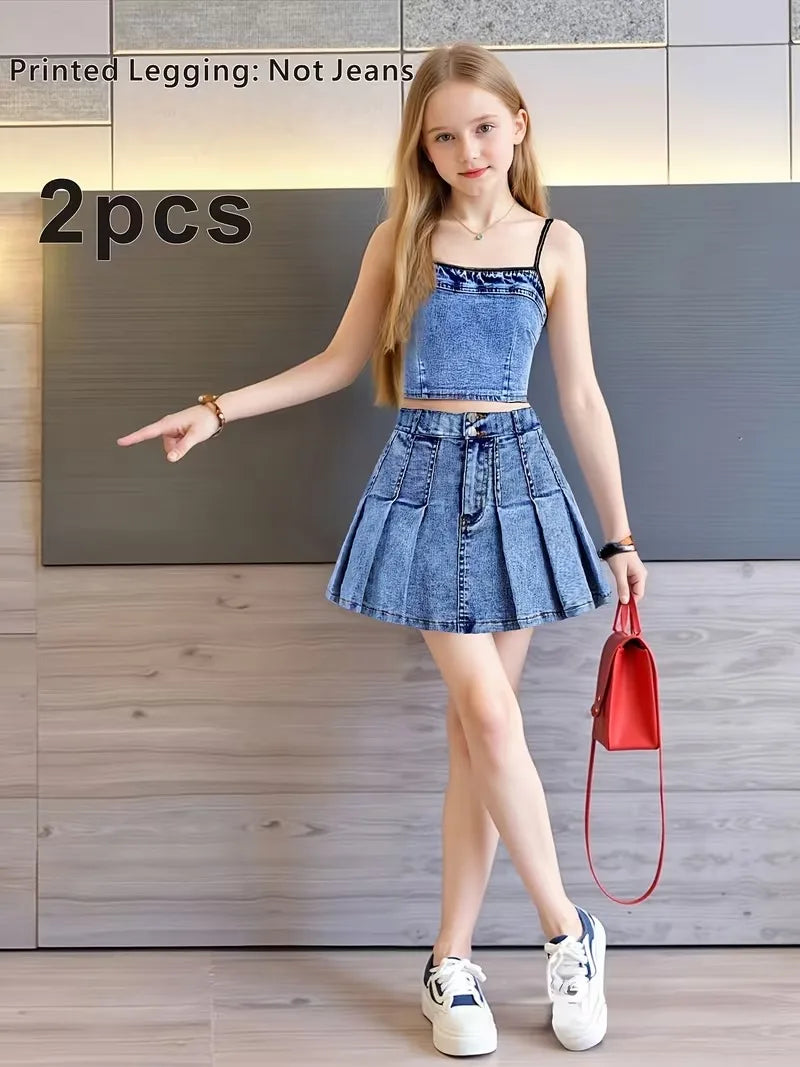 2-delige faux denim set