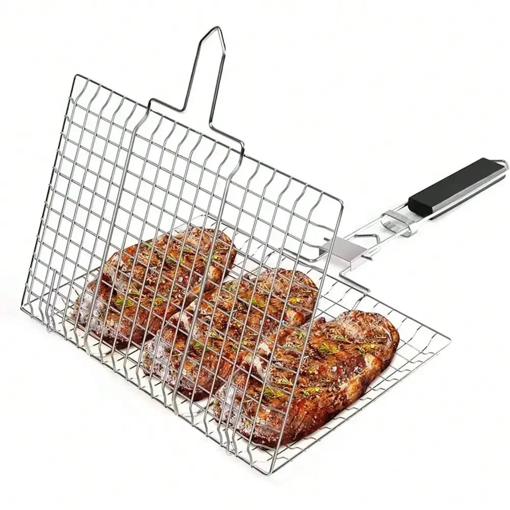 Opvouwbare draagbare BBQ grillmand van roestvrij staal