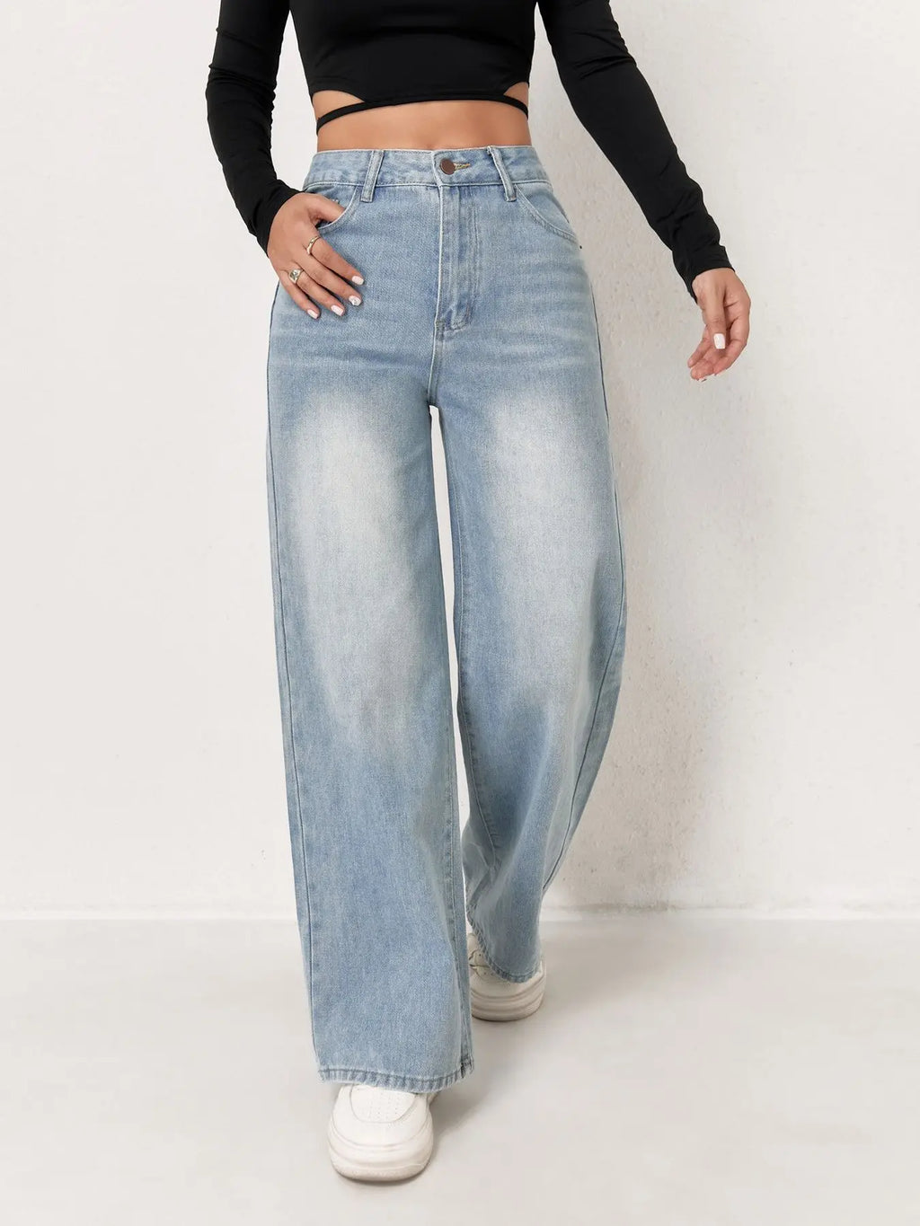 Lichtblauwe wide leg damesjeans