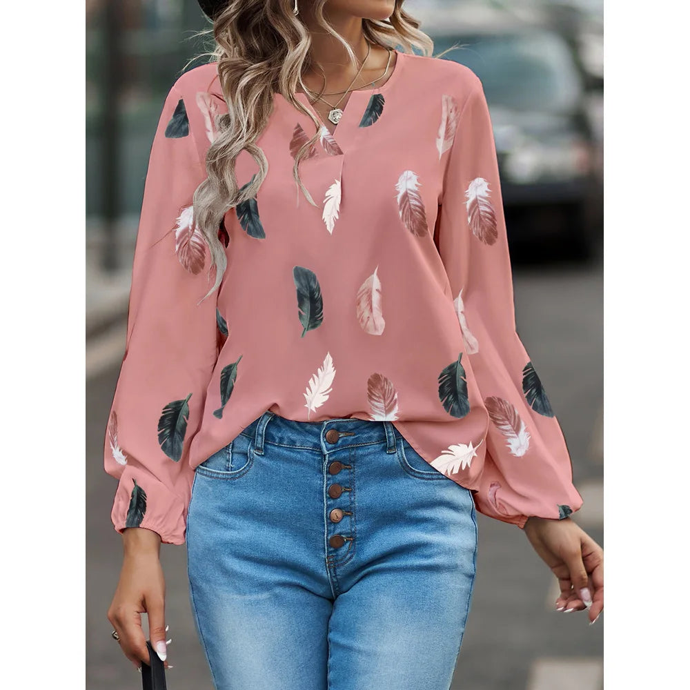 Chiffon blouse met veerprint - afbeelding 12