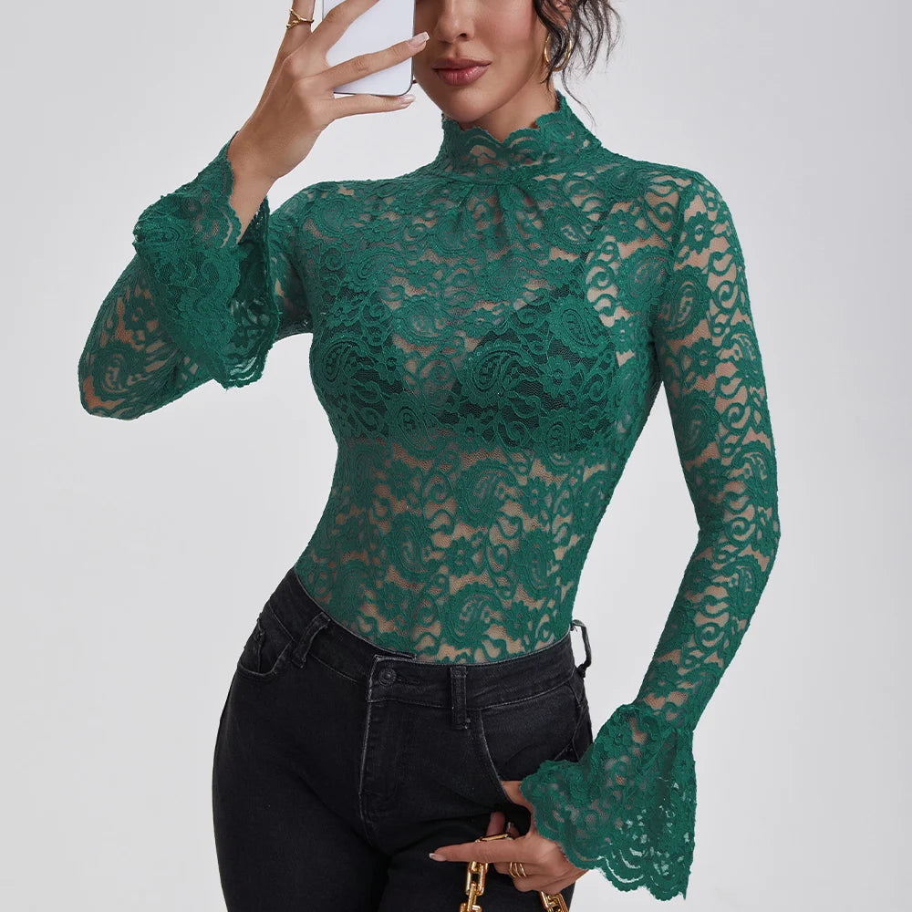 Kanten blouse met col - afbeelding 5