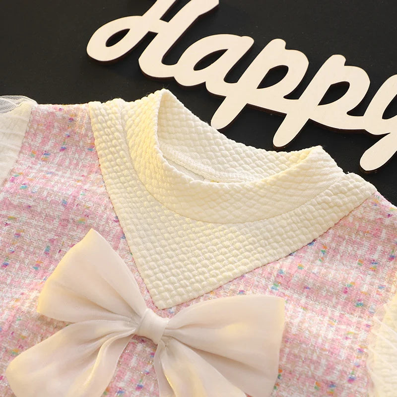 Tweed babyjurk met strik - afbeelding 3