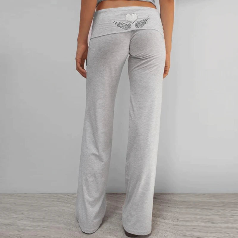 Dames flared yoga leggings met borduurdetail en fold-over tailleband