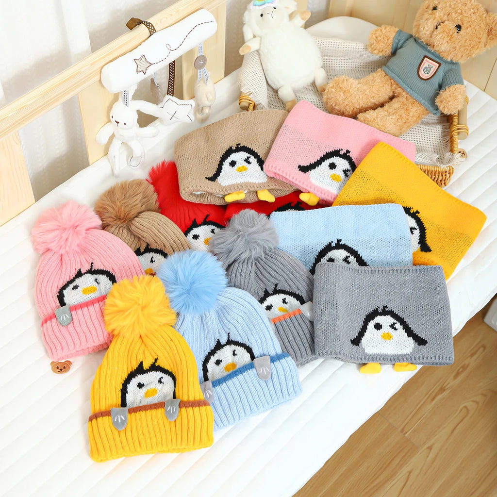 Kindermuts en sjaal met pinguïn - afbeelding 2